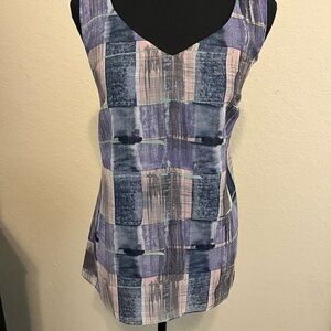 CAbi Fitted Sleeveless Pink and Blue Tank Top